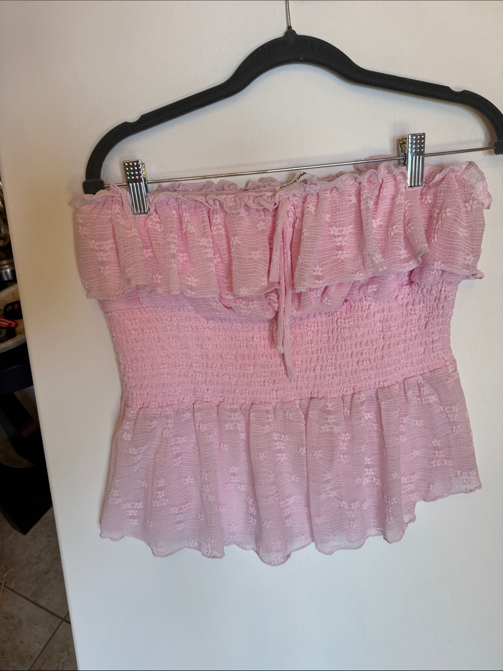 Active USA Pink Off-Shoulder Ruffled Smocked Tube Top